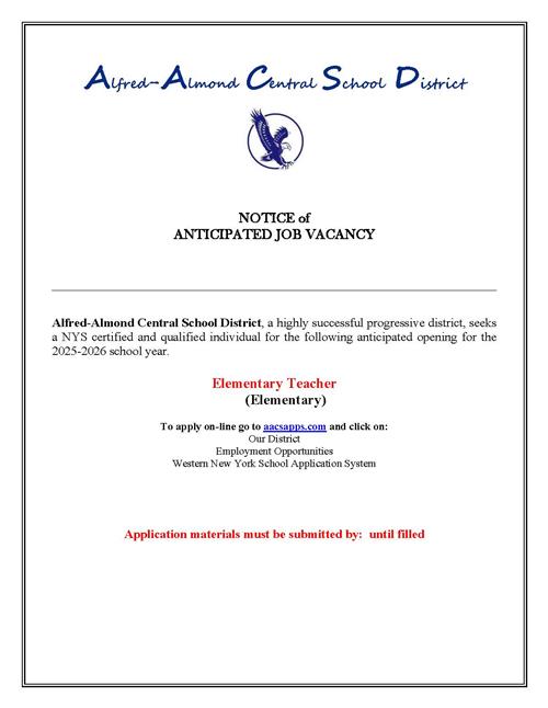 Anticipated Elementary Teacher Job Vacancy